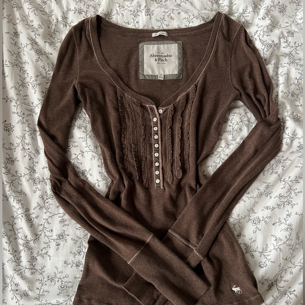 Abercrombie & Fitch Brown Fitted Long Sleeve Blouse